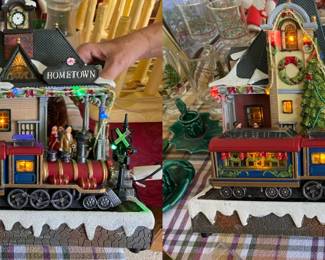 Close up of animated, musical train, and depot