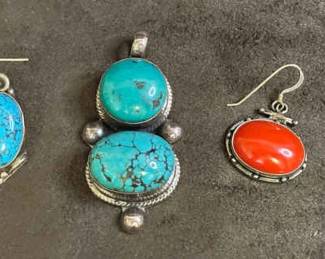 925 Sterling And Cabochon Pendant And Earrings