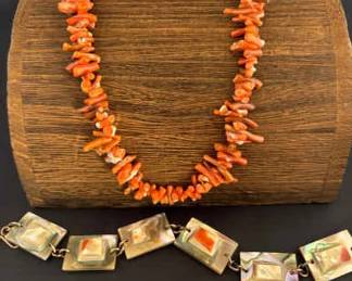 Vintage Branch Coral Necklace And Abalone Shell Bracelet