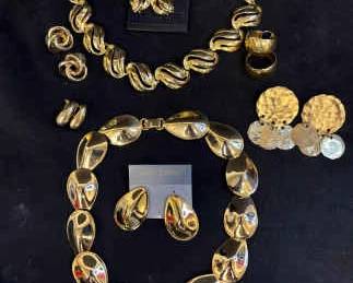 Gold Tone Metal Link Necklaces And Matching Earrings