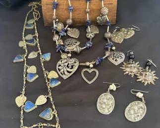 Heart And Lapis Necklaces And Earrings