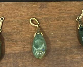 Jade Teardrop Pendant Set In 14K And Earrings