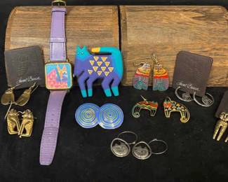 Laurel Burch Watch Pin And Earrings