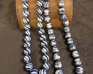 Vintage Chinese Blue And White Porcelain Beaded Necklaces