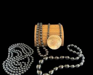 Black Beaded Necklace With Shell Pendant And Other Necklaces