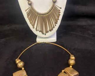 Brass Fringe Necklace Beaded Neck