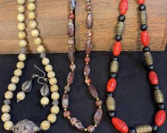 Cinnabar And Agate Beaded Necklaces
