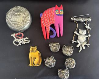 Laurel Birch Cat Brooches Button Covers And Seagull Trinket Box