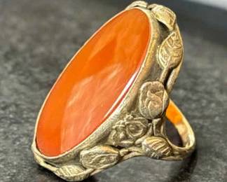 Carnelian Art Nouveau Sterling Ring