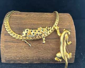 Lounging Leapord Necklace And Brooch