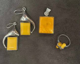 Sterling And Stone Pendant Earrings And Ring