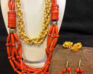 MultiStrand Beaded Wood Necklaces Earrings