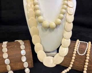 Vintage Bone Disc Necklace Mother Of Pearl And Others