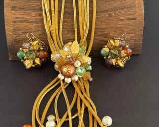 6 Strand Mesh And Crystal Beaded Necklace And Earrings