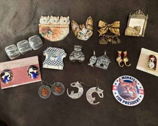 Cat Themed Brooches And Earrings