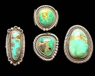 4 Native Sterling And Turquoise Rings 61.68g