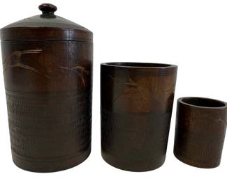 Small Carved Wooden Canister Set 