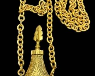 Vintage Solid Brass Perfume Bottle With Leaf Shaped ScrewIn Applicator