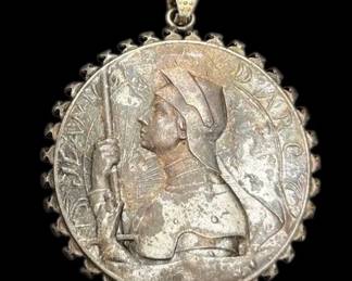 Antique Religious Big Medal St. Joan Of Arc