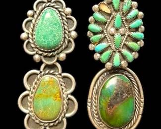 4 Native Sterling And Turquoise Rings 43.52g