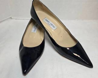 Jimmy Choo Navy Patent Leather Pumps Size 37 6 1 2 Made In Italy