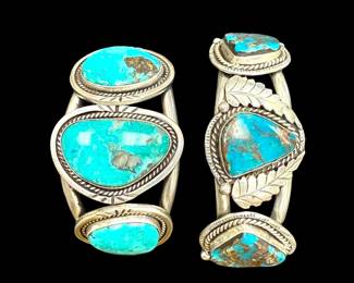 2 Native Sterling Silver Bands With Turquoise 94.67g 