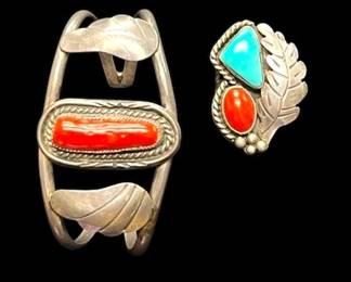 Native Sterling Wrist Cuff And Ring 32.34g