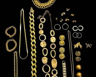 Variety Of Goldtone Necklaces, Bracelets, And Earrings