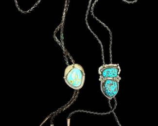 Two Native Sterling And Turquoise Bolo Ties 12.4g
