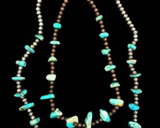Native Sterling And Turquoise Necklaces 164g