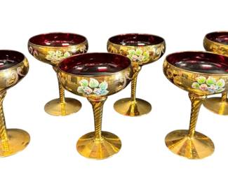 Venetian Murano Style Ruby Red Glasses 