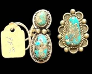 2 Native Sterling And Turquoise Rings 32.38g