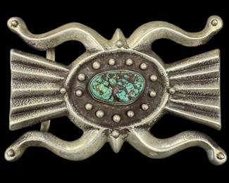 Native Sterling And Turquoise Belt Buckle 104.72g