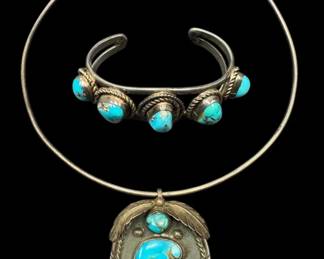 Sterling Turquoise Necklace Bracelet 76g