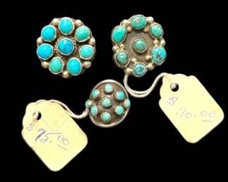 3 Native Sterling Cluster Turquoise Rings 29.12g