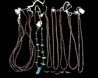 Native Turquoise Necklace And Strings Of Beads, Coco, Buffalo Horn, More