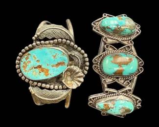 2 Sterling Silver Arm Cuffs With Turquoise 77.39g 