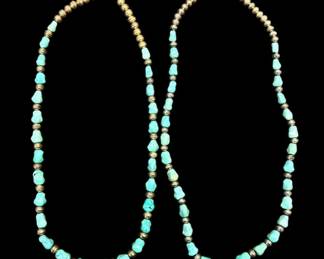Native Sterling And Turquoise Beaded Necklaces 212g