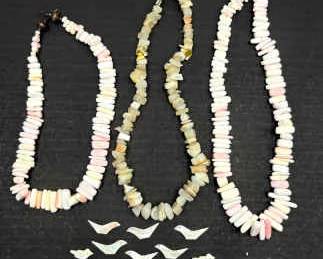 Pink And White Shell Necklaces With Sterling Clasps And Small Carved Beads 190g