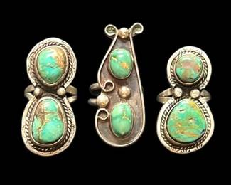 3 Native Sterling And Turquoise Rings 34.9g