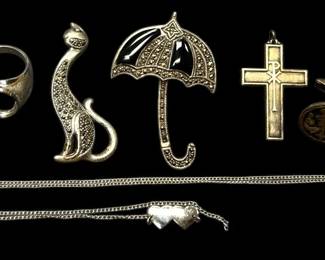 Sterling Silver Brooches, Cuff Links, Bracelets And More 50.63g