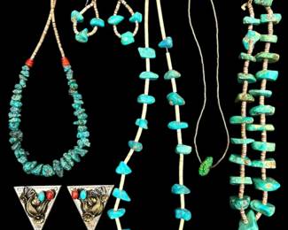 Native Turquoise Necklaces, Earrings, And More 194g