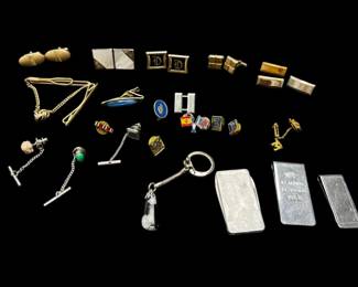 Assorted Mens Accessories Including Cufflinks, Tie Clips, Lapel Pins,  More 