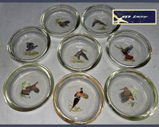 Signed Set of 8 Ned Smith Game Bird Glass Coasters