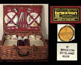 Brexton England Large Picnic Basket Complete and All Original with Original Tag