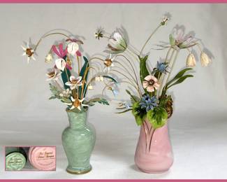 Franklin Mint House of Igor Carl Faberge Metal Flowers in Vases 