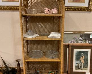 Vintage Wicker shelving unit or bookcase made of rattan and wicker 
