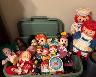 Just one of several boxes of Raggedy Ann and Andy toys and memorabilia 
