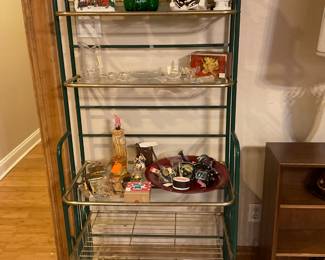 Bakers Rack with many adorable vintage items shown
