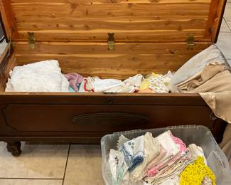 Cedar chest with vintage linen 